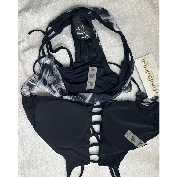 NWT TiniBikini Monochrome Strappy Bikini - Picture 4 of 7